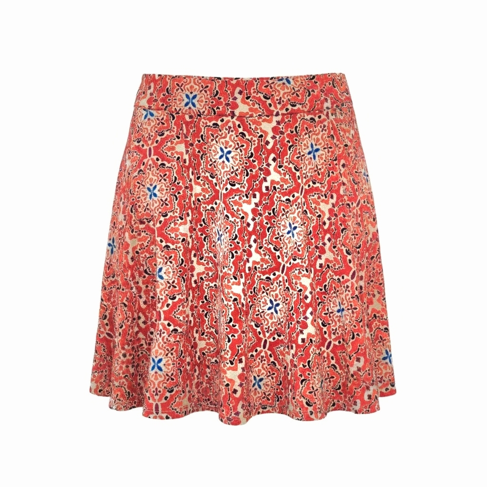 Renee C.Orange & Blue Medallion Print A-Line Mini Skirt - Size L Petite